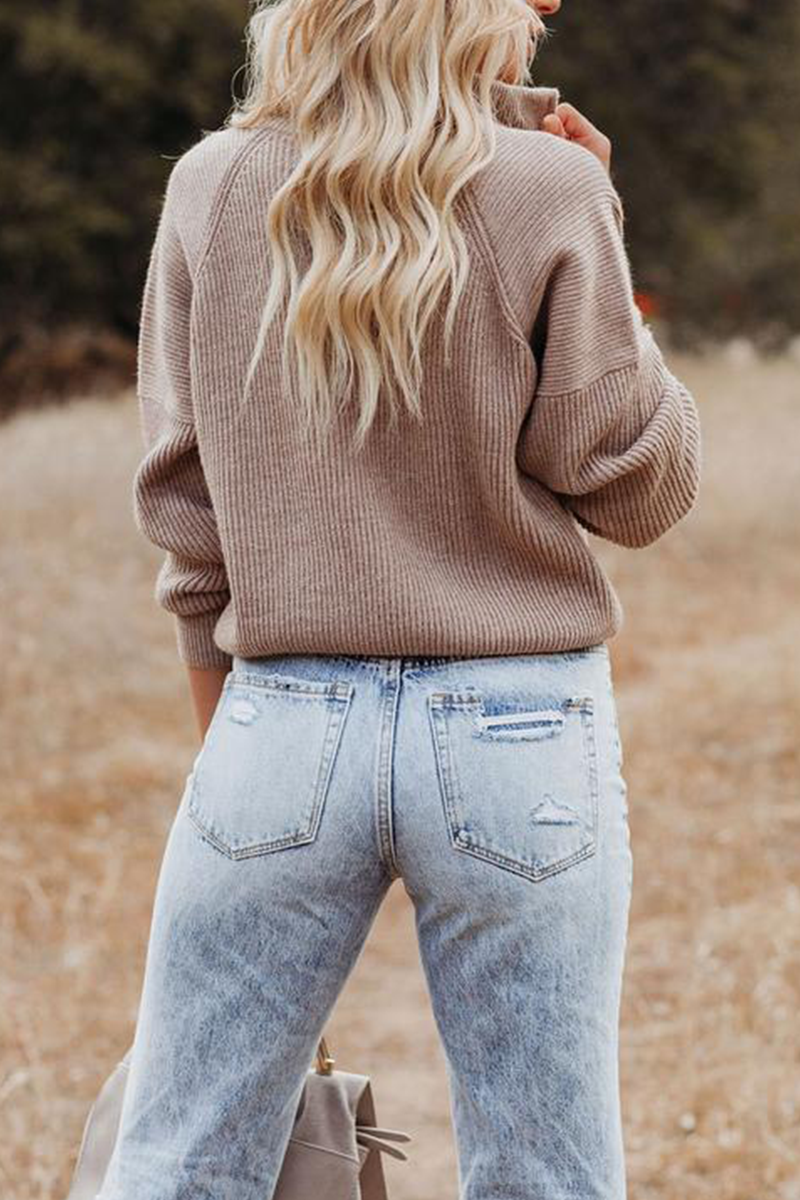 Lässige, solide Patchwork-Pullover mit Reißverschlusskragen (5 Farben)