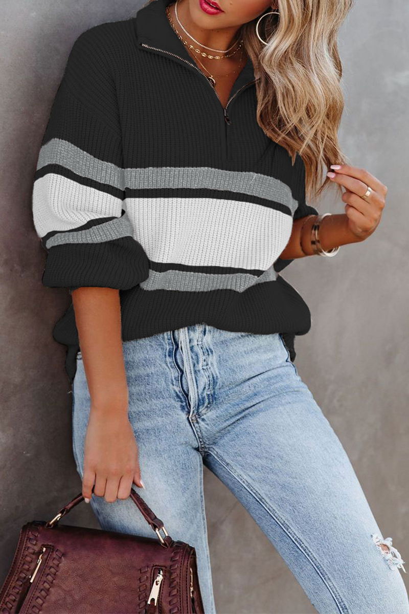Lässige, solide Patchwork-Pullover mit Reißverschlusskragen (5 Farben)