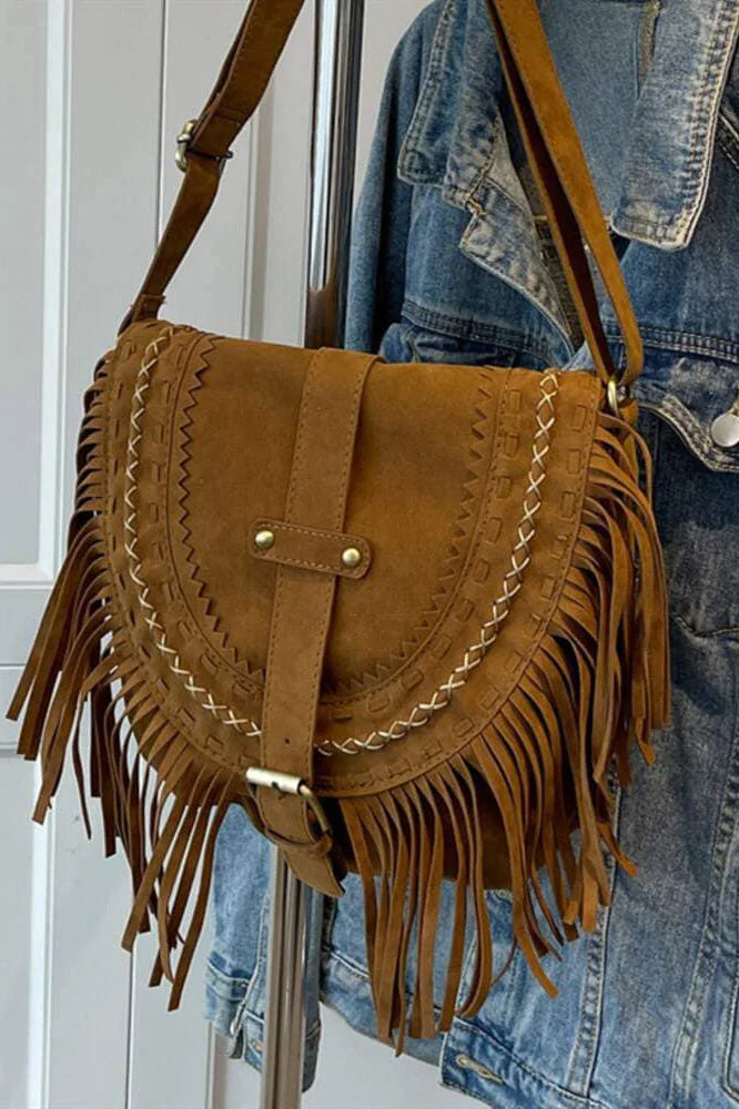 Braune Umhängetasche im Western-Cowboy-Stil mit Fransen