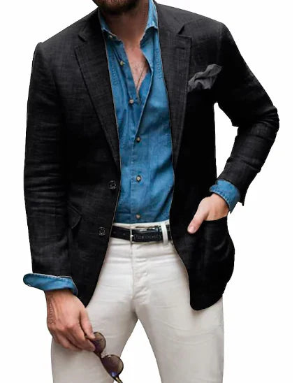 Jon - herren leinen blazer strand hochzeit casual tailored fit solide farbe einreihig zwei knöpfe