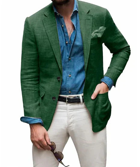 Jon - herren leinen blazer strand hochzeit casual tailored fit solide farbe einreihig zwei knöpfe