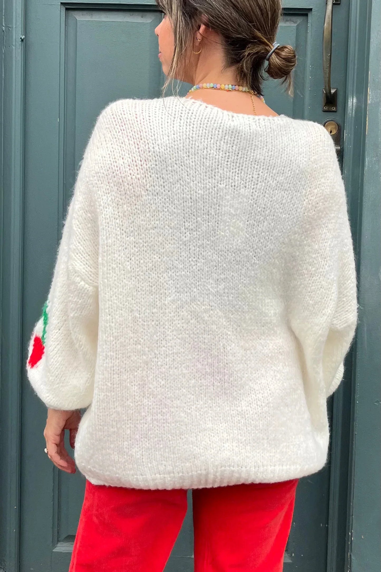 Cherry Tie Strickjacke aus Mohairmischung - Creme