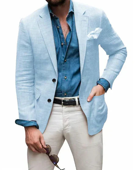 Jon - herren leinen blazer strand hochzeit casual tailored fit solide farbe einreihig zwei knöpfe