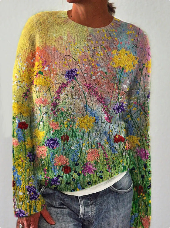 Heidi - Damen-Strickpullover mit 3D-Blumendruck
