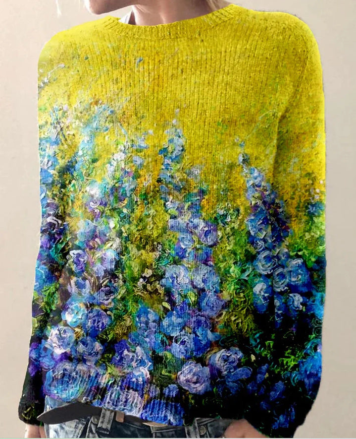 Heidi - Damen-Strickpullover mit 3D-Blumendruck