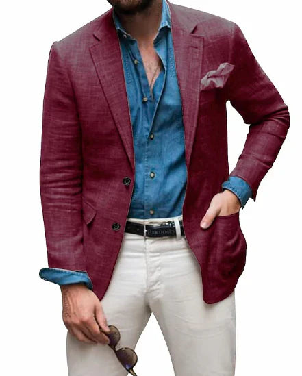 Jon - herren leinen blazer strand hochzeit casual tailored fit solide farbe einreihig zwei knöpfe