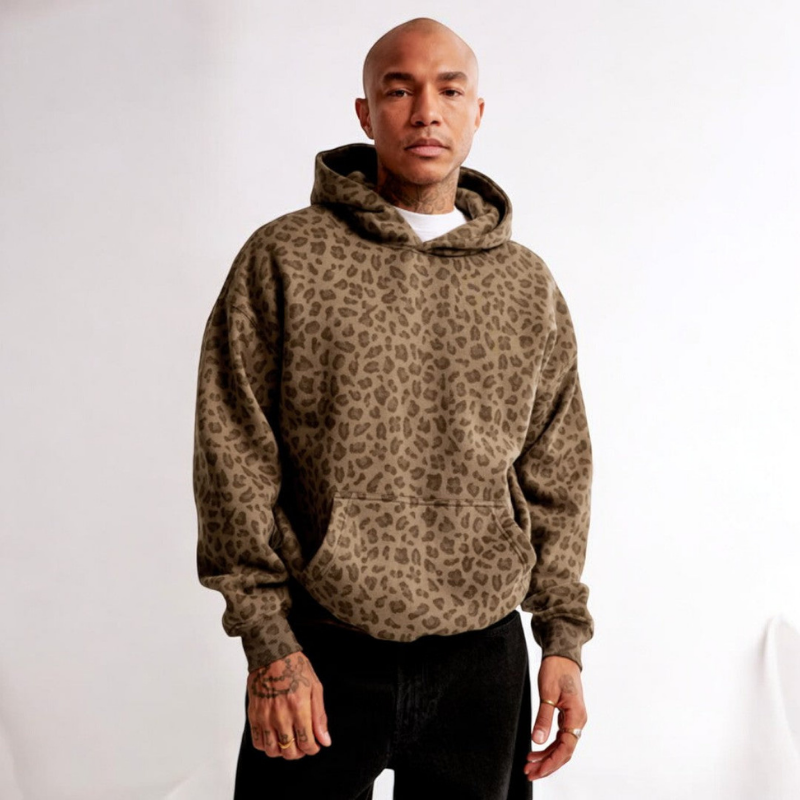 Herren-hoodie mit leopardenmuster - stilvoll und lässig für streetwear