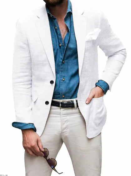 Jon - herren leinen blazer strand hochzeit casual tailored fit solide farbe einreihig zwei knöpfe