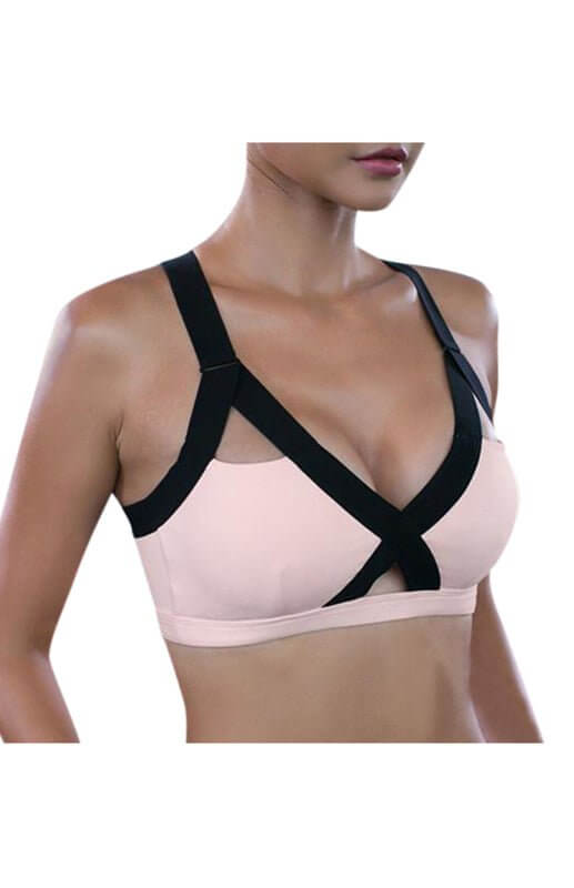 Sexy, kreuzelastischer Sport-BH mit Farbkontrast