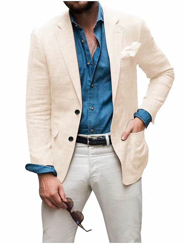 Jon - herren leinen blazer strand hochzeit casual tailored fit solide farbe einreihig zwei knöpfe