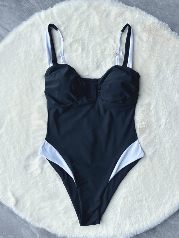 Neuer Bikini-Badeanzug mit tiefen V-Nähten in Kontrastfarbe