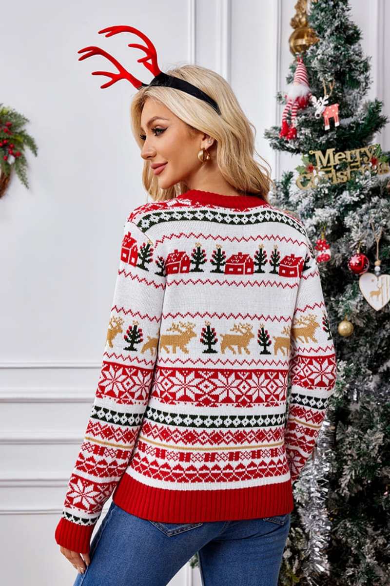 Weihnachtspullover mit Rundhalsausschnitt und Stickerei