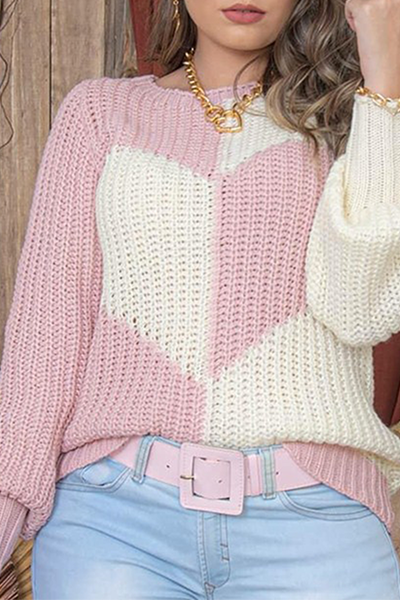 Lässiger Patchwork-Pullover mit Rundhalsausschnitt und Kontrast