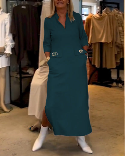 Vella - Schlichtes geschlitztes Kleid mit 3/4 Ärmeln