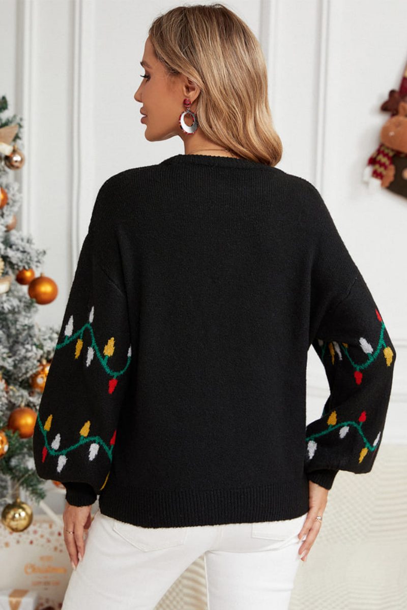 Lässiger, bestickter Strickpullover mit Rundhalsausschnitt – Bunte Schnur