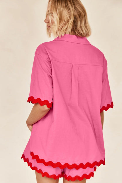 Schlichtes Cardigan-Set mit gewellten Nähten