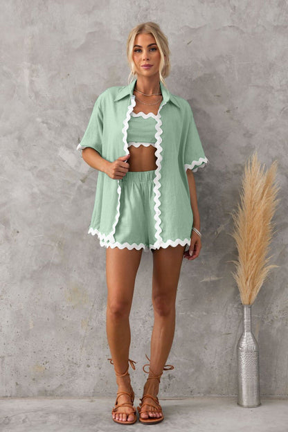 Schlichtes Cardigan-Set mit gewellten Nähten
