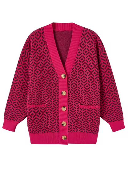 Klara® | Strickjacke mit Geometrischem Muster und Knopfleiste