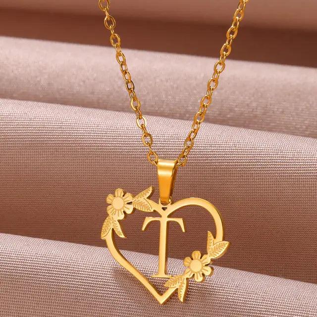 Denisse | Gold zierliche Blume Initialen Halskette