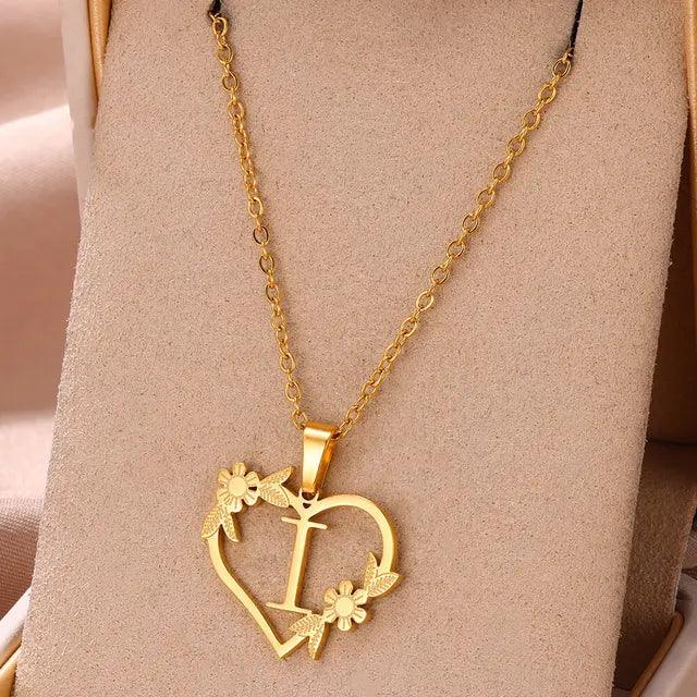 Denisse | Gold zierliche Blume Initialen Halskette