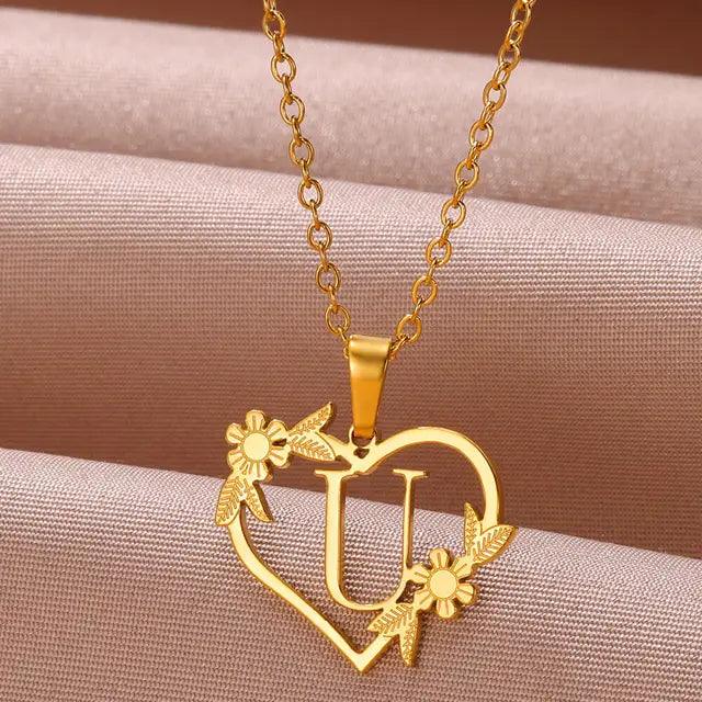 Denisse | Gold zierliche Blume Initialen Halskette