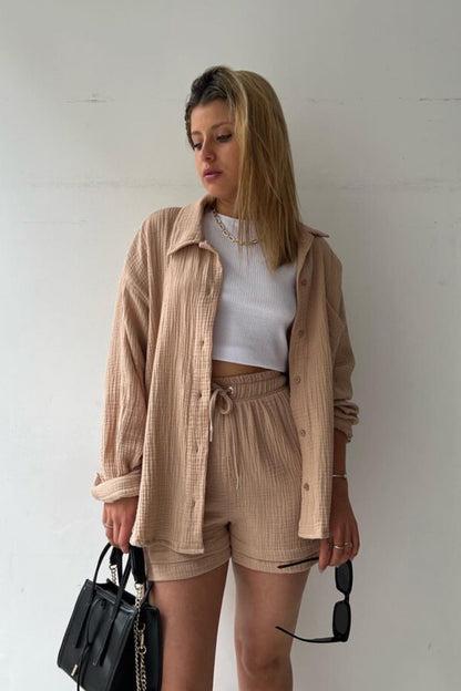 Schick und kuschelig Langarm-Shirt-Short-Set