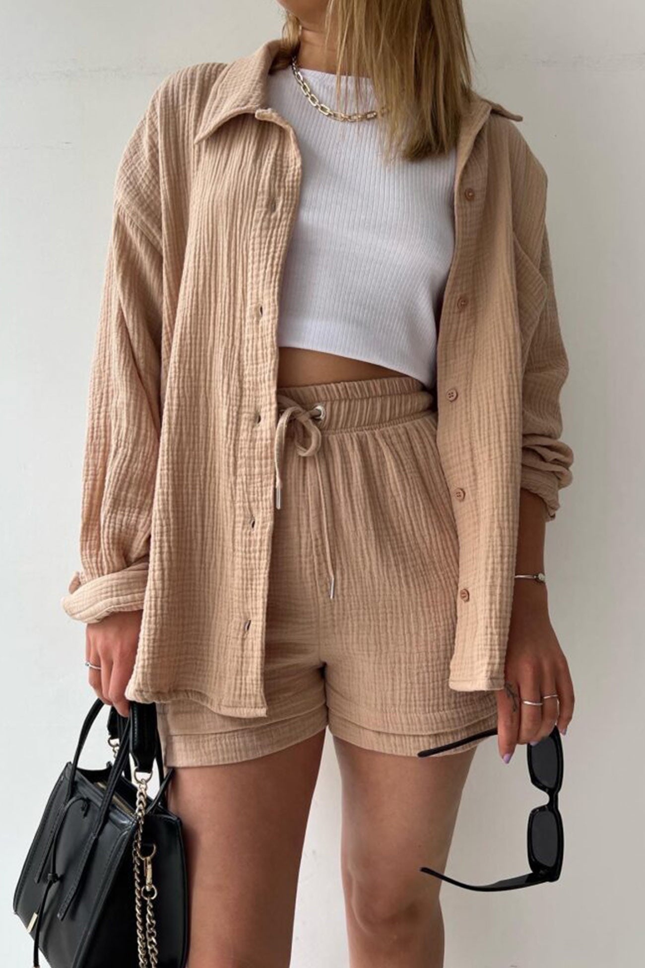 Schick und kuschelig Langarm-Shirt-Short-Set