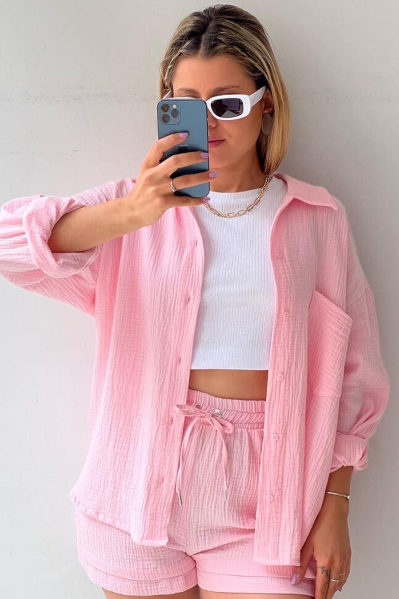 Schick und kuschelig Langarm-Shirt-Short-Set