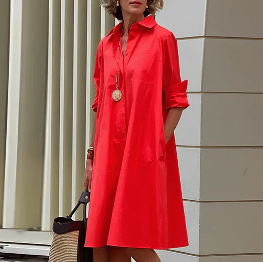 Modernes -  hemdblusenkleid mit umlegekragen & dreiviertelärmel