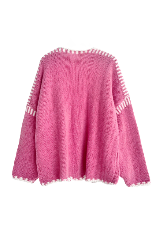Lockere Strickjacke mit langen Ärmeln in Kontrastfarbe