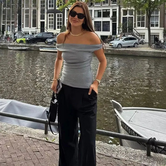 Michelle | Graues gepolstertes Oberteil