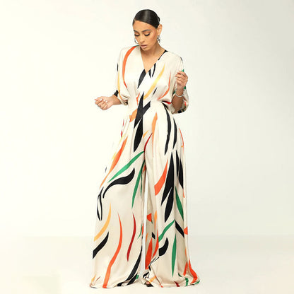 Jumpsuit mit V-Ausschnitt und weitem Bein
