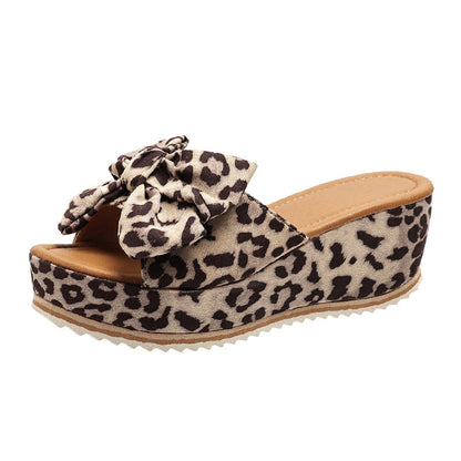 Stuttgart | Mode Bow Leopard Print Keil Hausschuhe