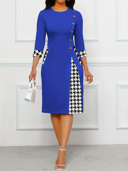 Violett – elegantes kleid mit rundhalsausschnitt und knopfverzierung