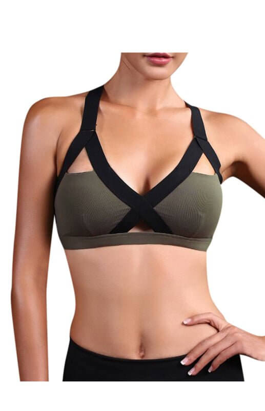 Sexy, kreuzelastischer Sport-BH mit Farbkontrast