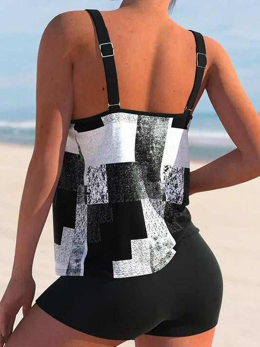 Bella Tankini mit doppeltem Träger und geometrischem Aufdruck