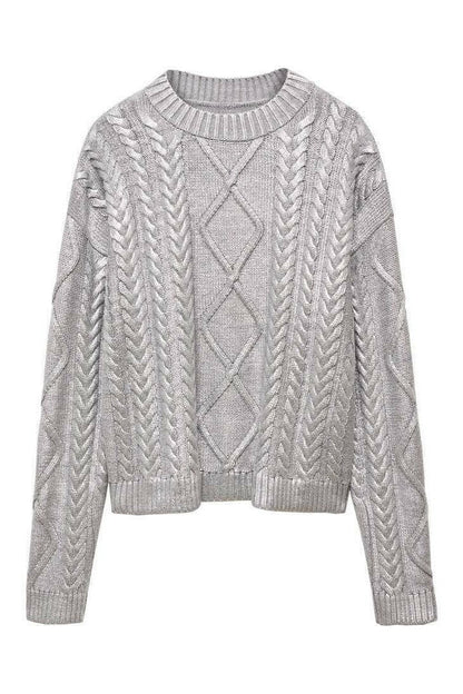 Genevieve – Pullover mit Zopfmuster und Metallic-Folie
