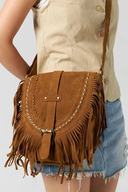Braune Umhängetasche im Western-Cowboy-Stil mit Fransen