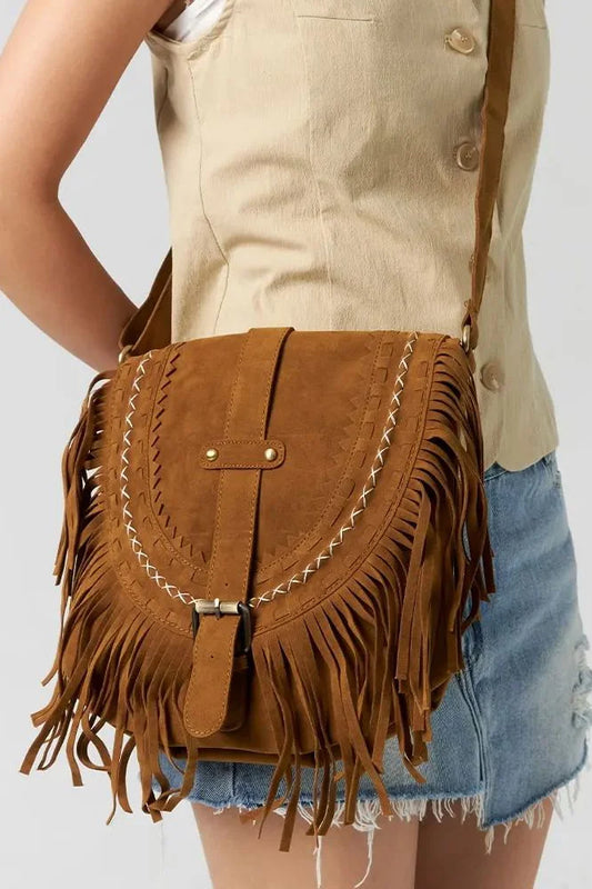Braune Umhängetasche im Western-Cowboy-Stil mit Fransen