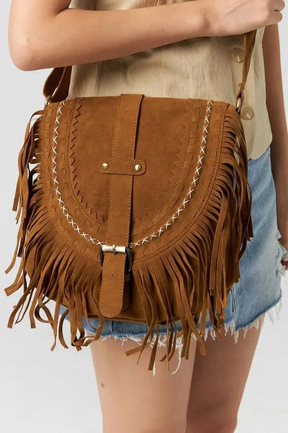 Braune Umhängetasche im Western-Cowboy-Stil mit Fransen