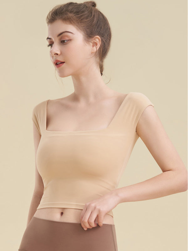 Enganliegendes Sport-Tanktop mit quadratischem Ausschnitt für Yoga-Kleidung für Damen