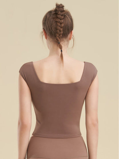 Enganliegendes Sport-Tanktop mit quadratischem Ausschnitt für Yoga-Kleidung für Damen