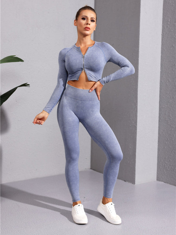 Neue mehrfarbige Fitness-Langarm-Yoga-Langarm-Reißverschlussjacke