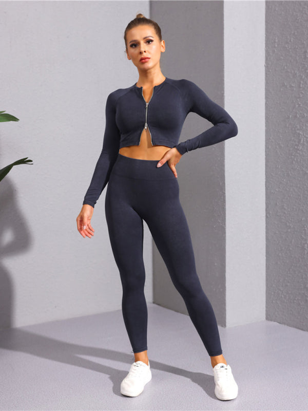 Neue mehrfarbige Fitness-Langarm-Yoga-Langarm-Reißverschlussjacke