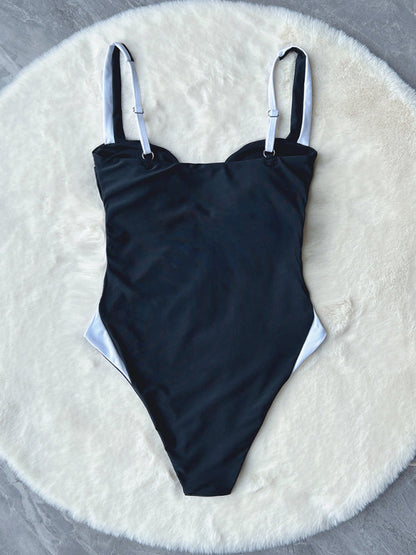 Neuer Bikini-Badeanzug mit tiefen V-Nähten in Kontrastfarbe