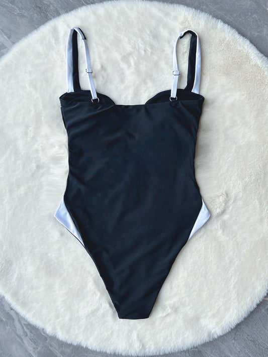 Neuer Bikini-Badeanzug mit tiefen V-Nähten in Kontrastfarbe
