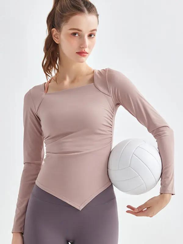 Neue quadratische Kragen unregelmäßigen Saum Sport lange Ärmel schnell trocknend läuft Fitness Yoga Kleidung