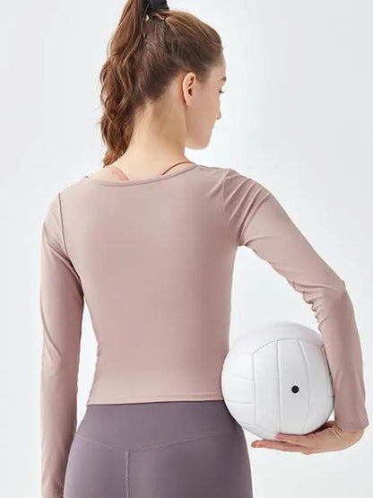 Neue quadratische Kragen unregelmäßigen Saum Sport lange Ärmel schnell trocknend läuft Fitness Yoga Kleidung