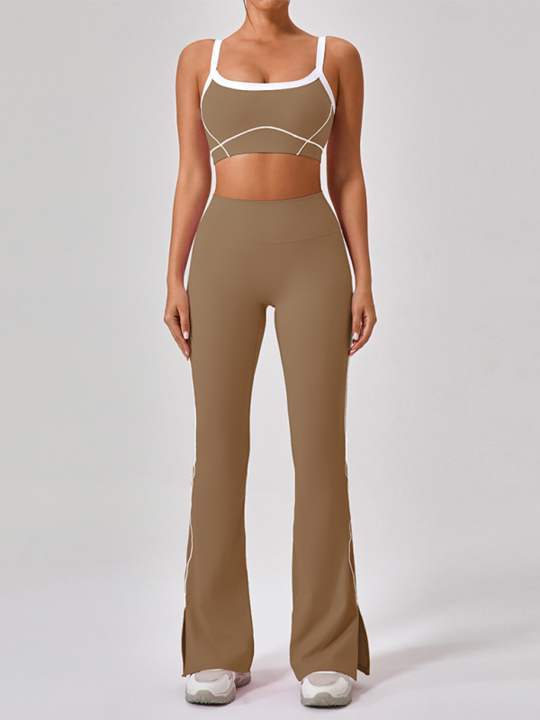 Skinny Outdoor-Sport Spaghettiträger Kontrastfarbe Straps-BH + Shorts Yoga-Anzug