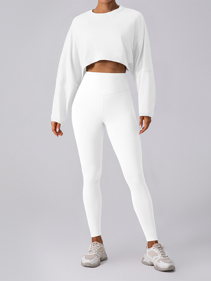 Rundhals-Sweatshirt T-Shirt Sport Kurzes Baseshirt Yoga Laufen Lockeres Langarmshirt